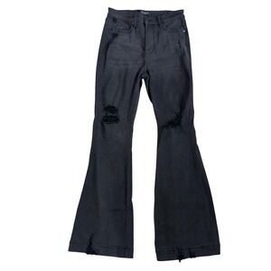 Judy Blue Los Angeles Washed Black High Rise Distressed Flare Jeans Womens 9/29